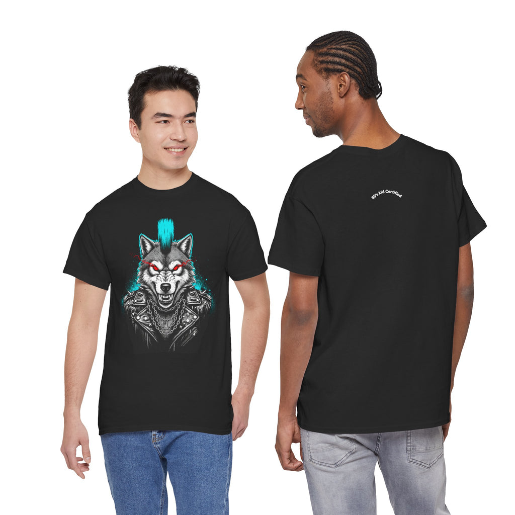 Wolf Punk Graphic Tee — Fierce Tribal Wolf Illustration T-Shirt 80's Rebel Fashion
