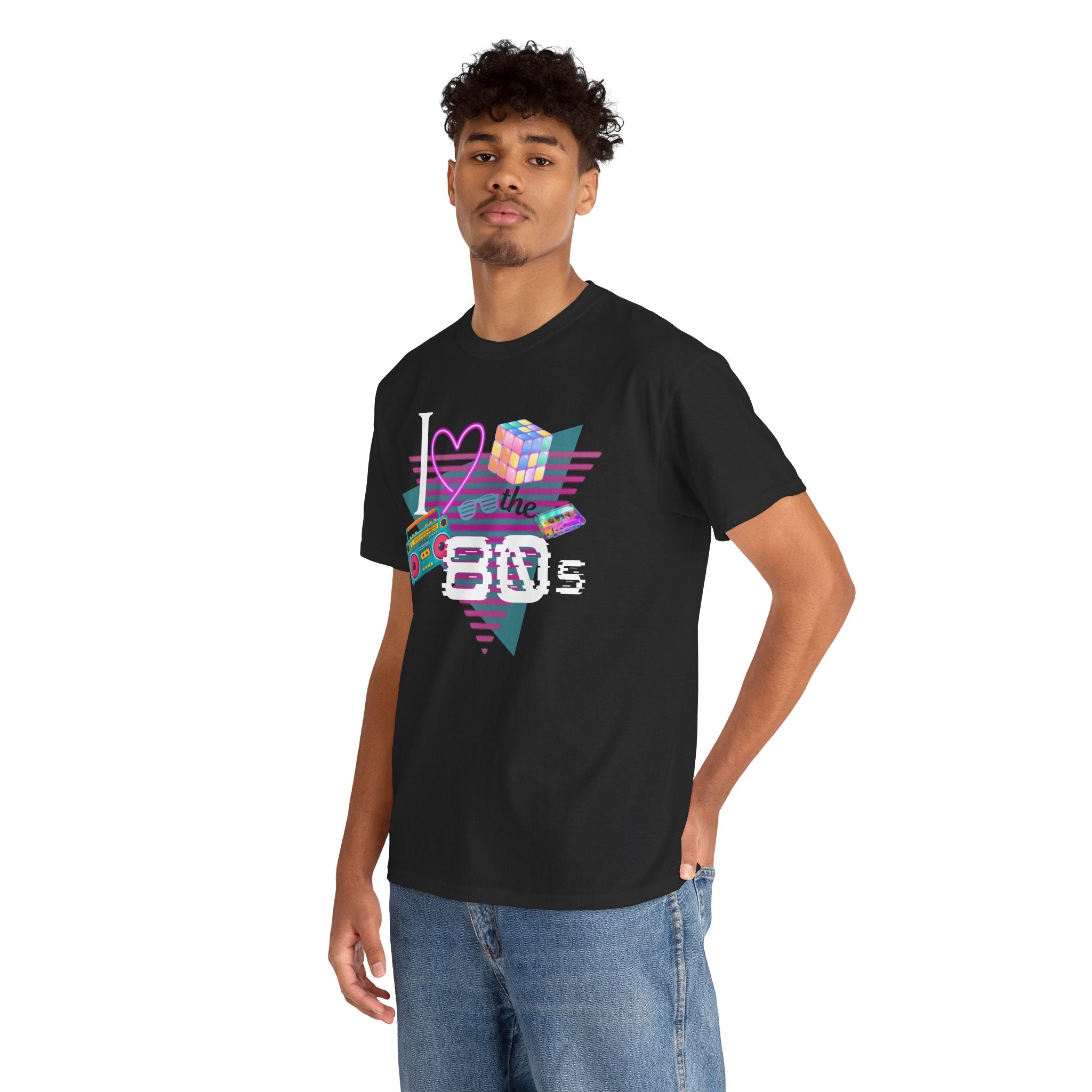 I Love the 80s T-Shirt — Retro Cassette, Rubik’s Cube & Neon Vintage Tee