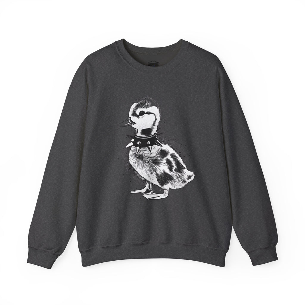 Punk Duckling Sketch Crewneck Sweatshirt — 80s Punk Rock Black & White Duck Illustration