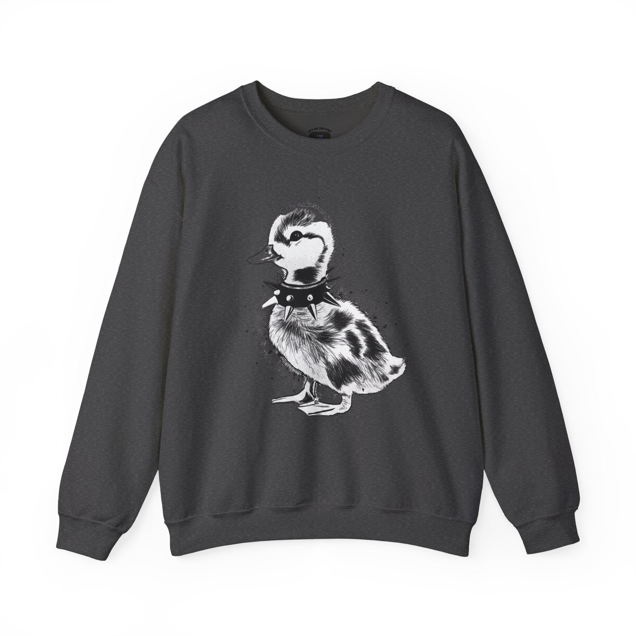 Punk Duckling Sketch Crewneck Sweatshirt — 80s Punk Rock Black & White Duck Illustration