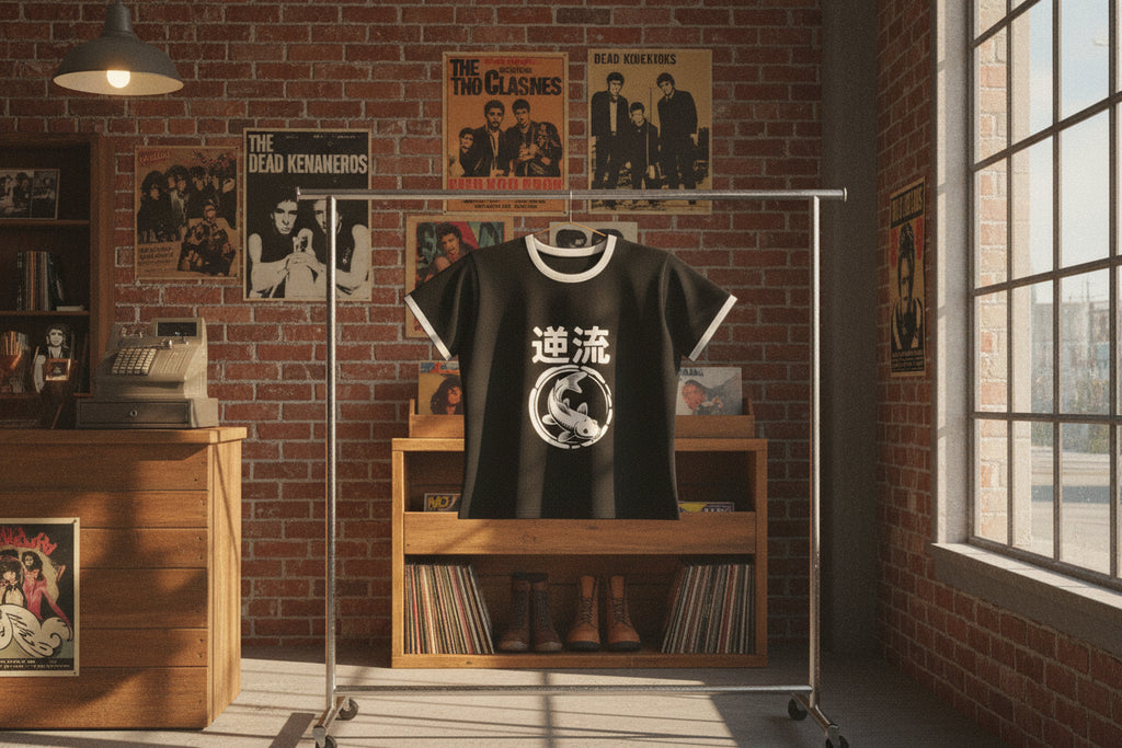 Women's Ringer Tee — Koi Fish '逆流' Retro Japanese Graphic