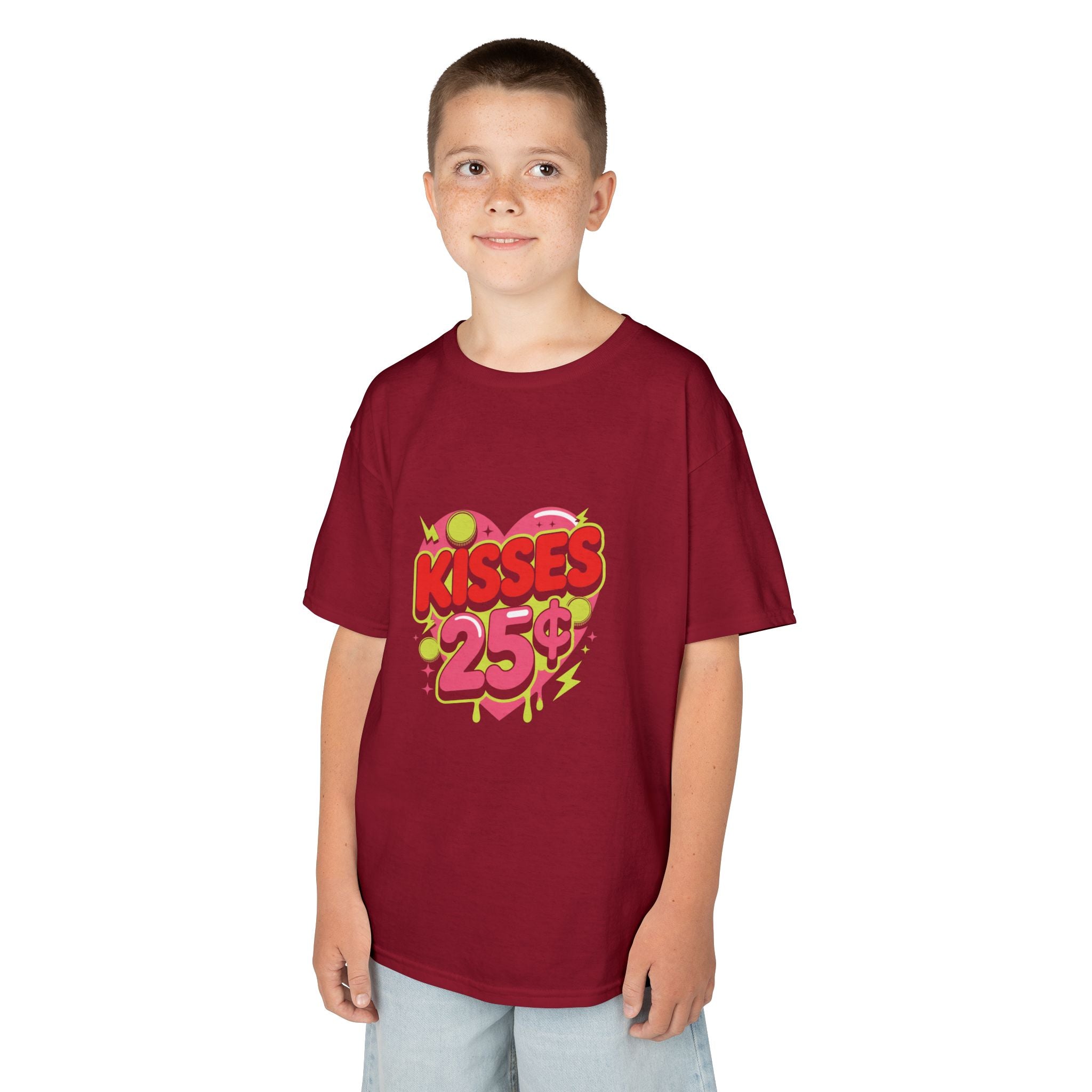 Kids T-Shirt — "Kisses 25" Retro Valentine Heart Tee 80s Retro
