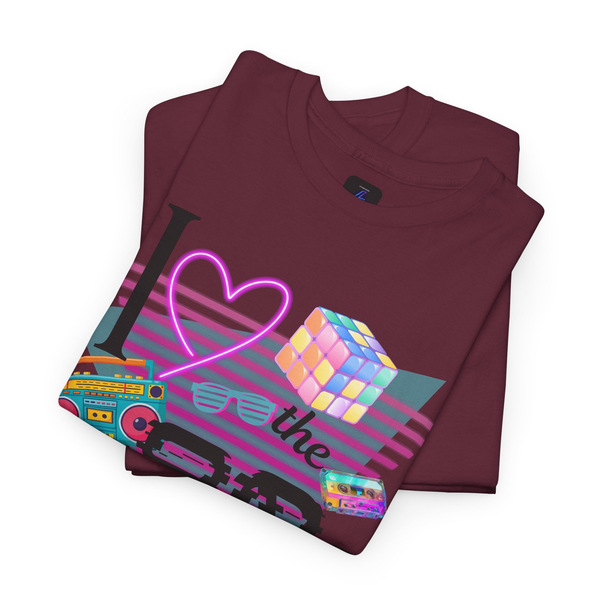 I Love the 80s T-Shirt — Retro Cassette, Rubik’s Cube & Neon Vintage Tee