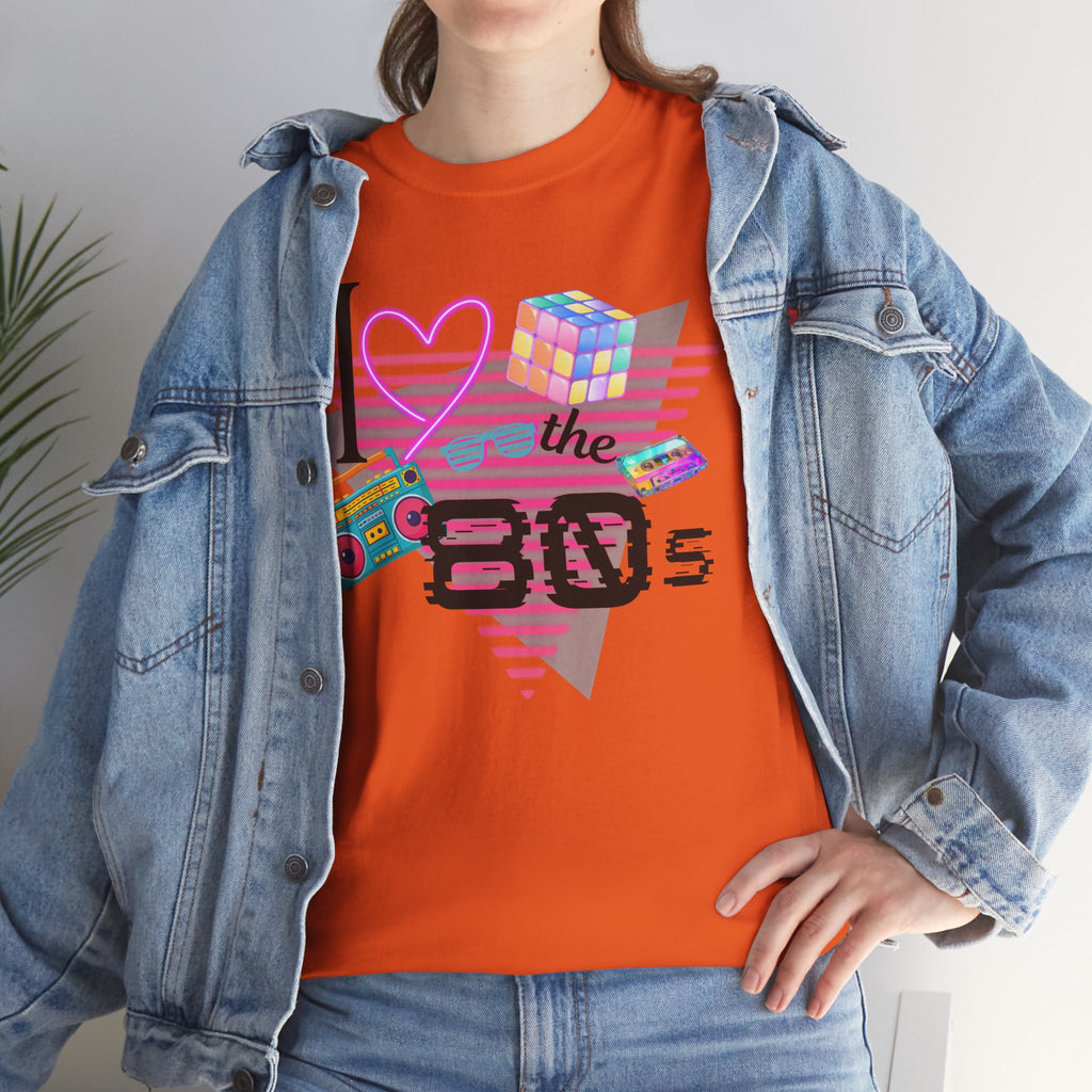 I Love the 80s T-Shirt — Retro Cassette, Rubik’s Cube & Neon Vintage Tee