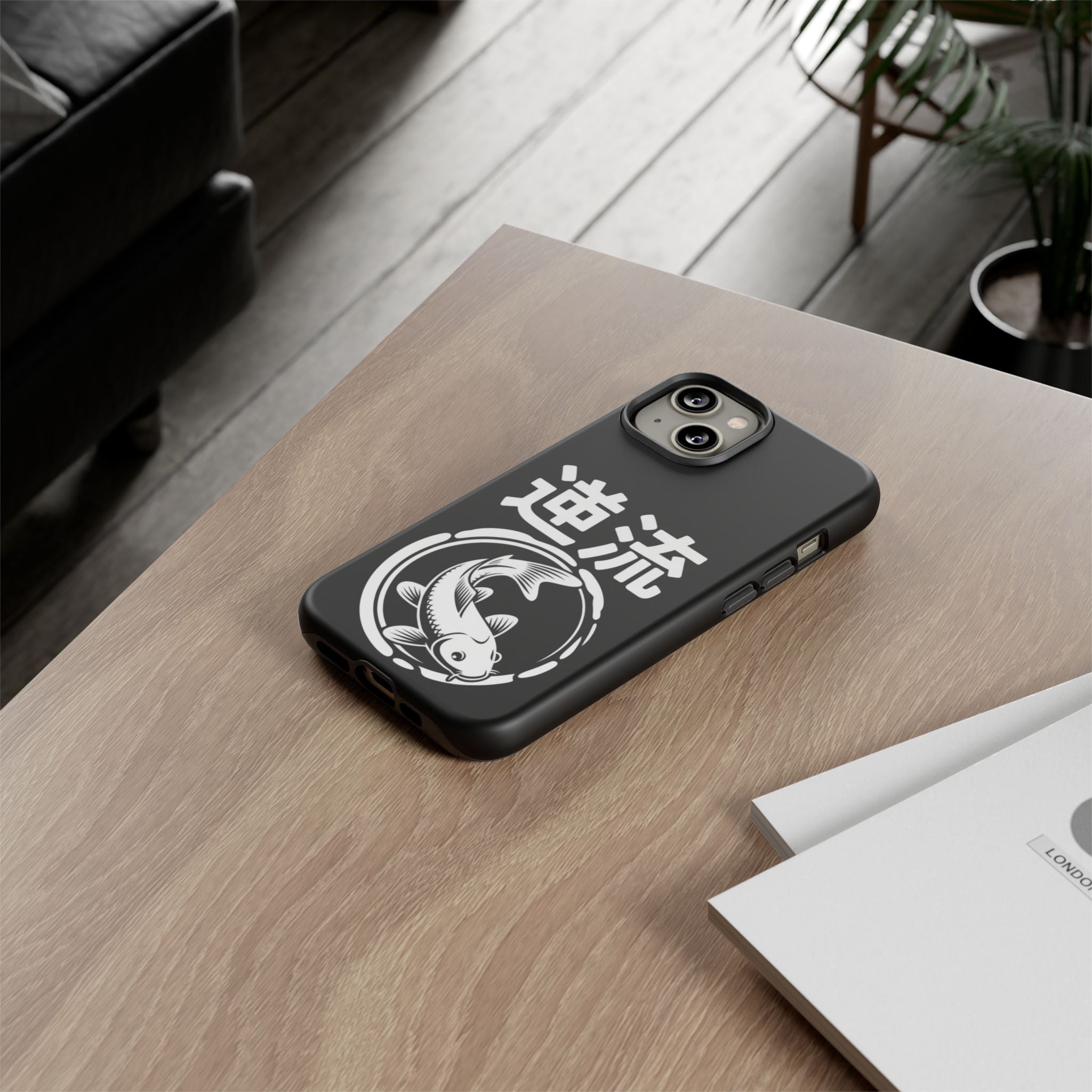 Koi '逆流' Tough Phone Case — Black Protective iPhone Cover - 80s Design