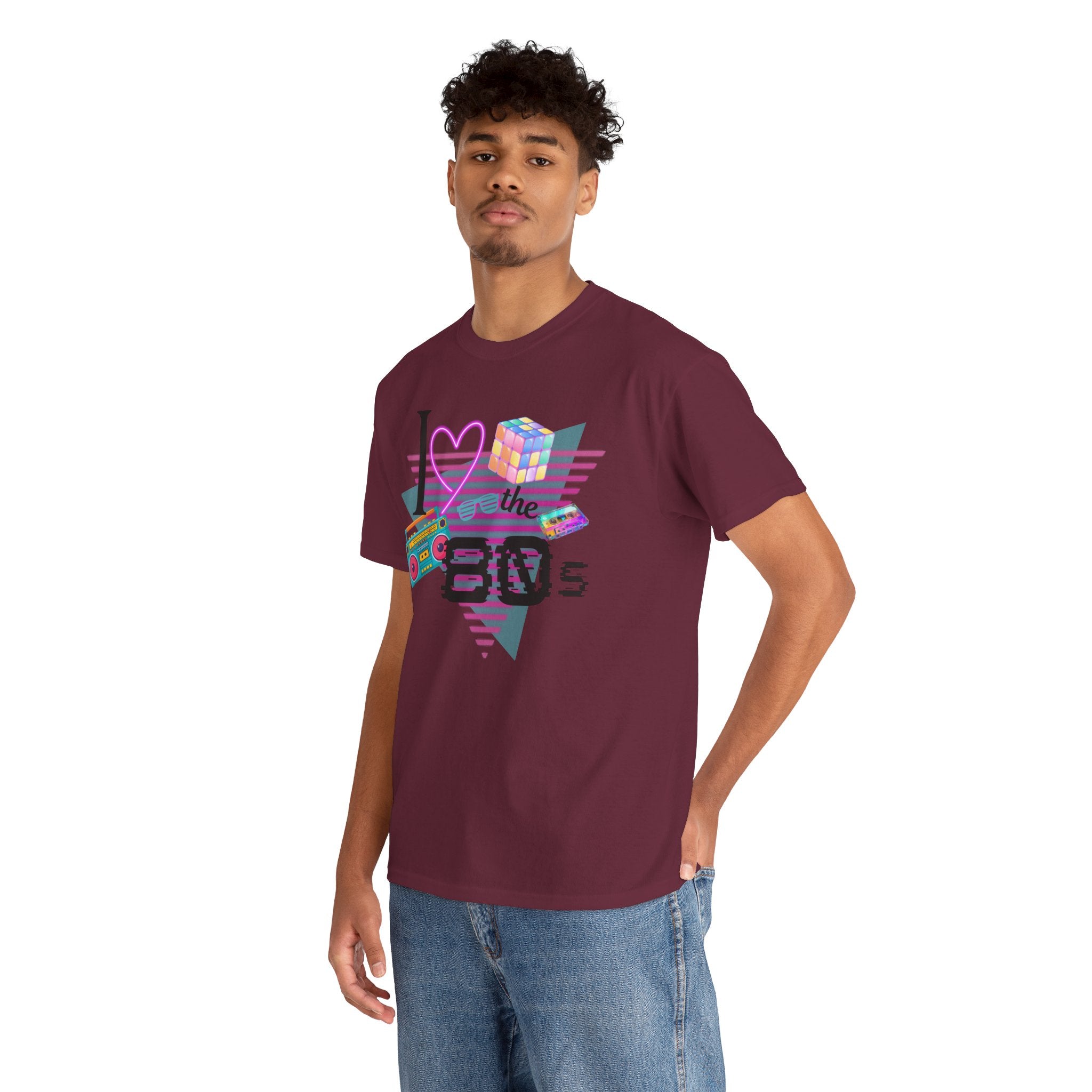 I Love the 80s T-Shirt — Retro Cassette, Rubik’s Cube & Neon Vintage Tee