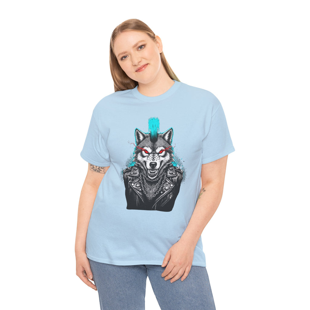 Wolf Punk Graphic Tee — Fierce Tribal Wolf Illustration T-Shirt 80's Rebel Fashion