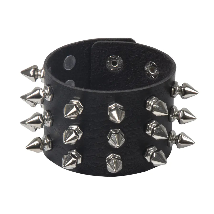 Gothic Leather Bracelet with Punk Rivet Design