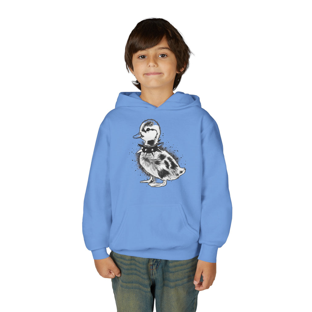 Youth Hoodie with Punk Duckling Illustration — Vintage 80s Punk Baby Duck Graphic Sweatshirt