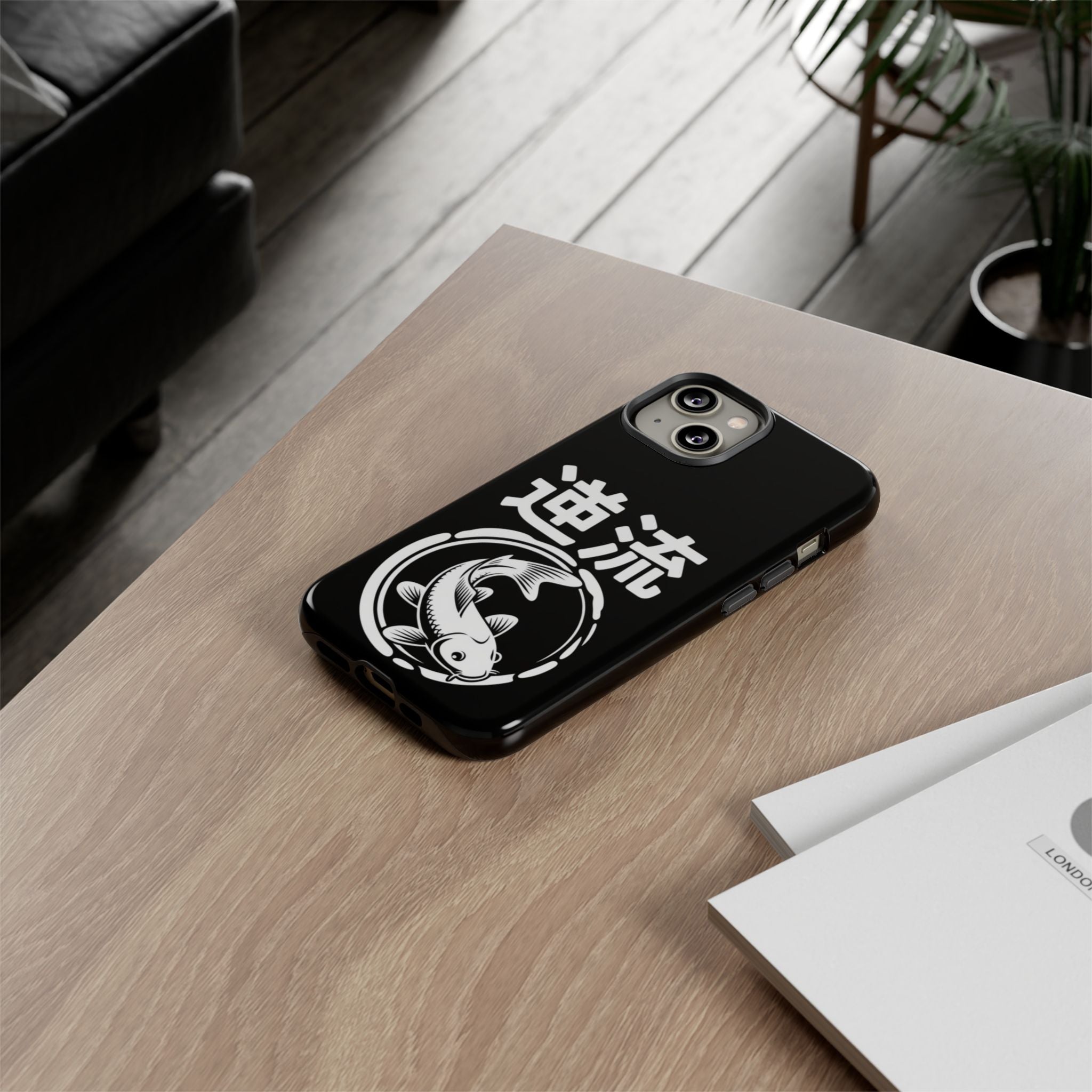 Koi '逆流' Tough Phone Case — Black Protective iPhone Cover - 80s Design