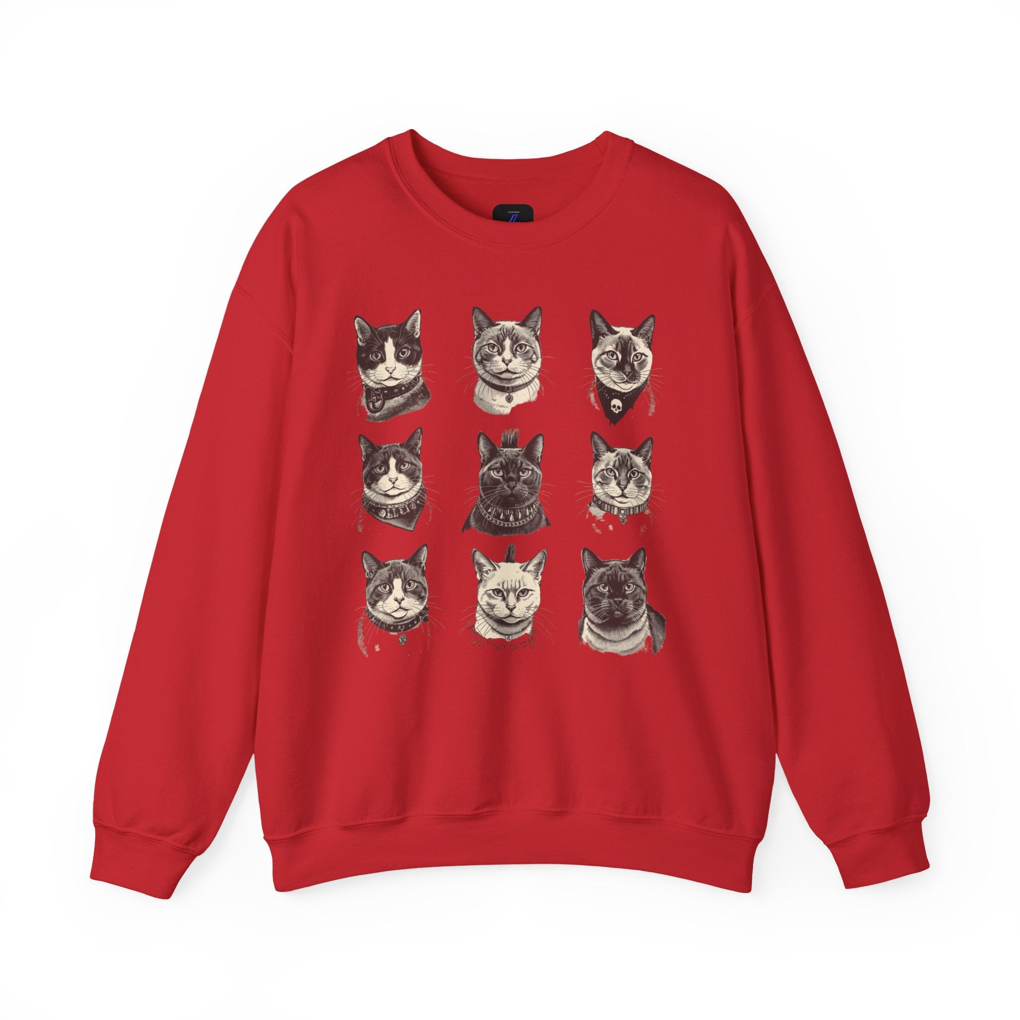 Vintage Cat Faces Crewneck Sweatshirt — Retro Cat Portraits Pullover