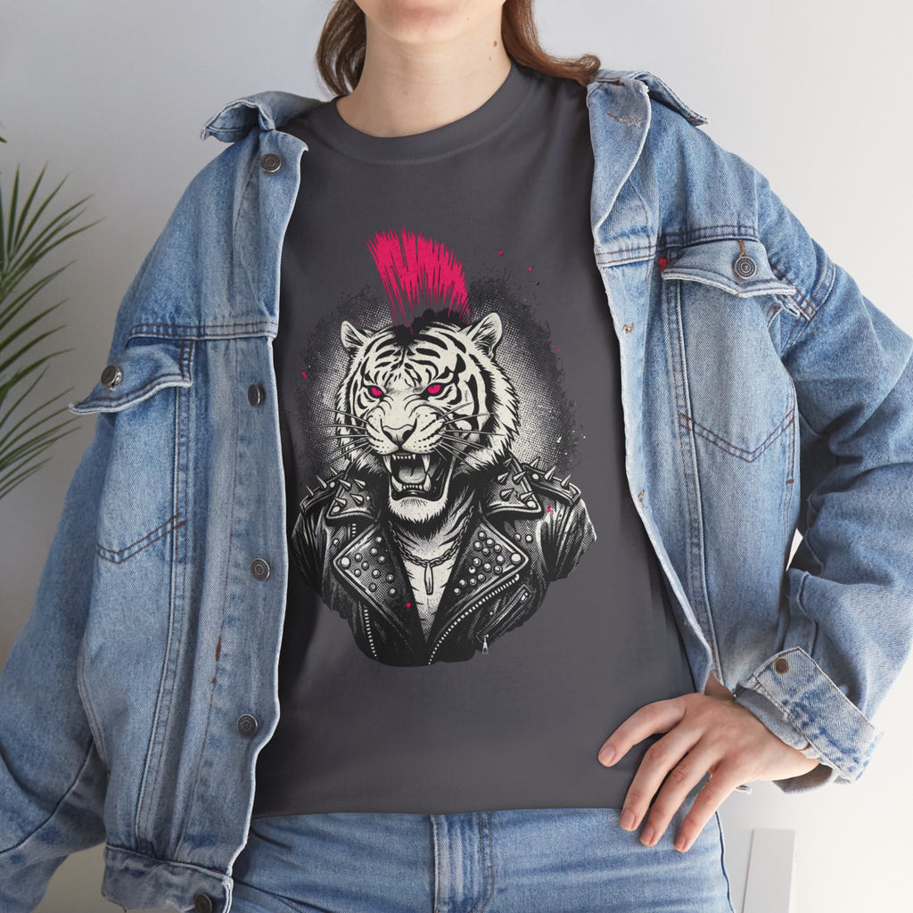 Punk Rock Tiger T-Shirt — Mohawk Tiger Graphic Tee 80's Fashion Rebel