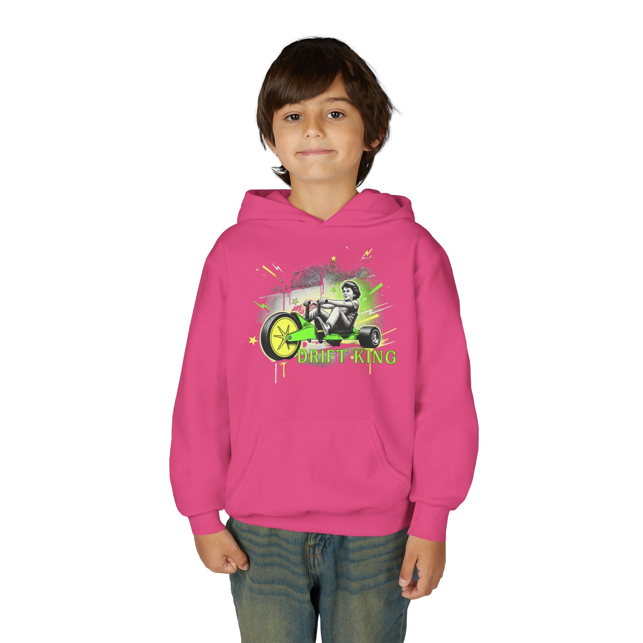 Drift King Youth Hoodie - Go-Kart Racing Graphic Sweatshirt 80s Fashion Design