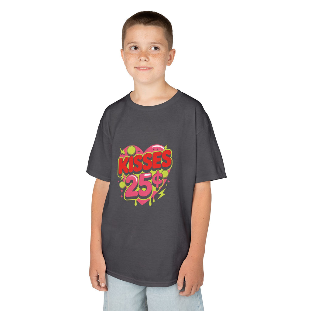 Kids T-Shirt — "Kisses 25" Retro Valentine Heart Tee 80s Retro