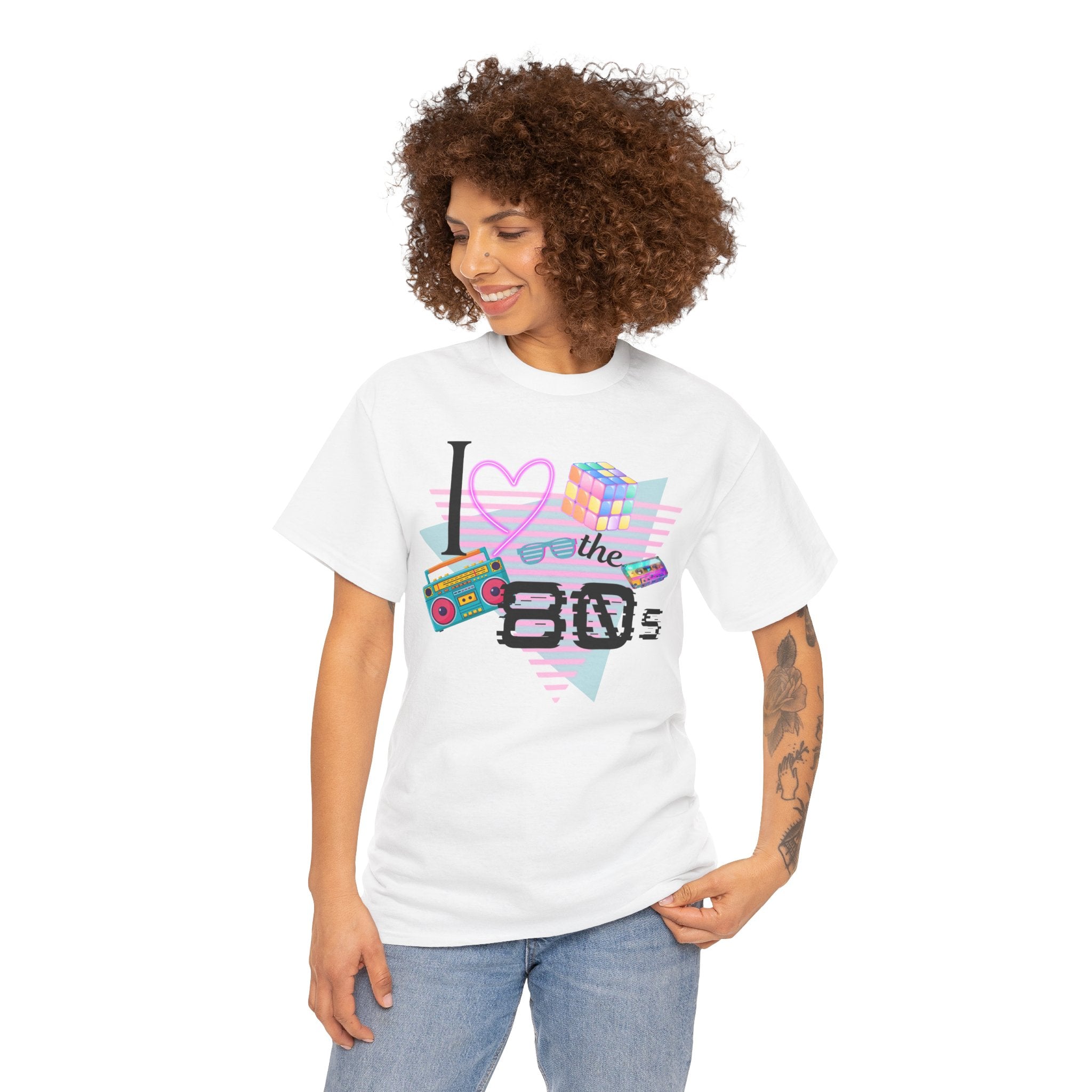 I Love the 80s T-Shirt — Retro Cassette, Rubik’s Cube & Neon Vintage Tee