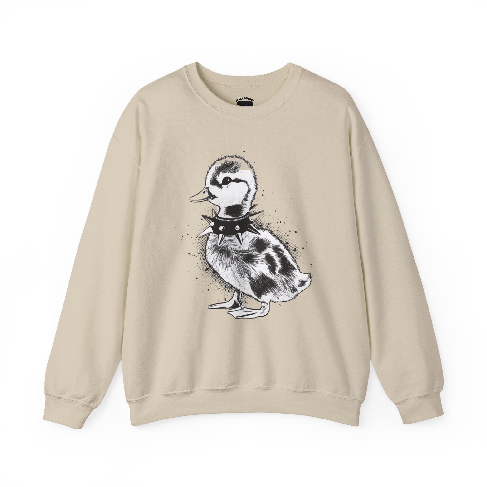 Punk Duckling Sketch Crewneck Sweatshirt — 80s Punk Rock Black & White Duck Illustration