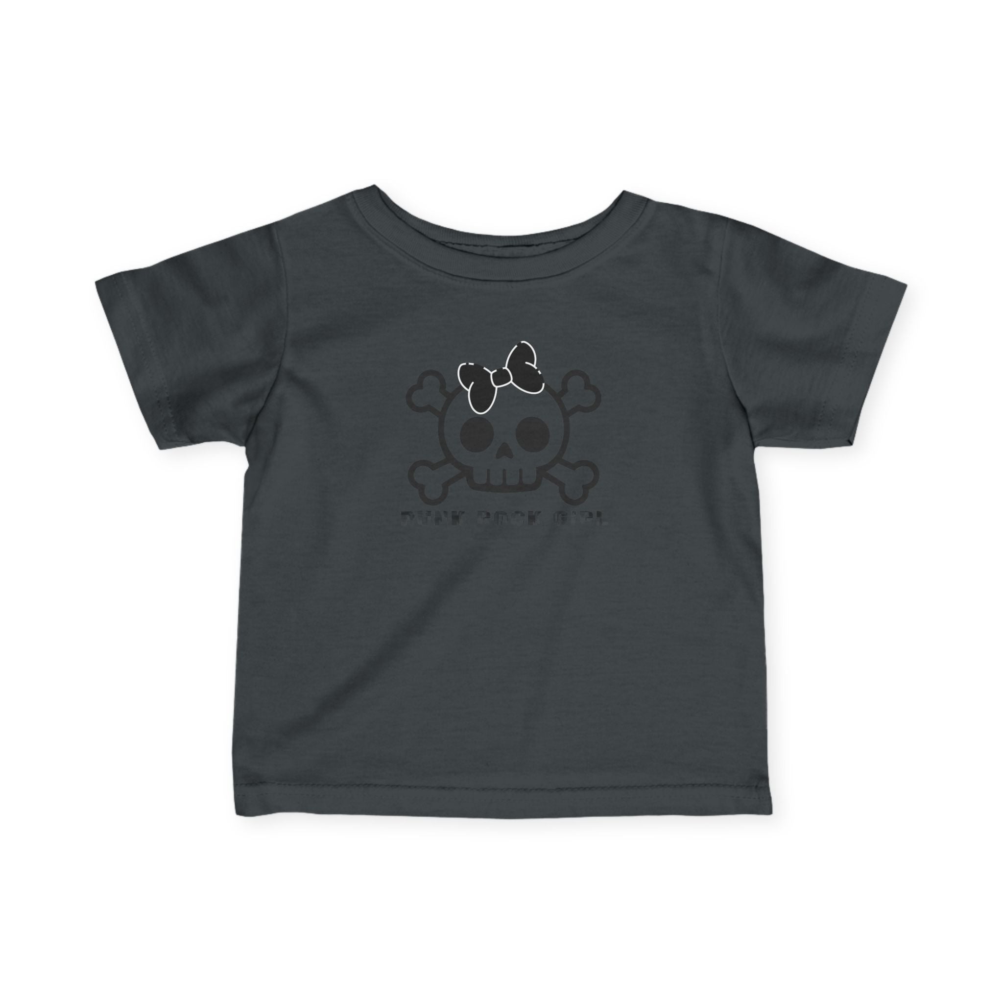 Infant Tee — Cute Skull & Crossbones Baby Shirt (Bow Accent) 80s Retro