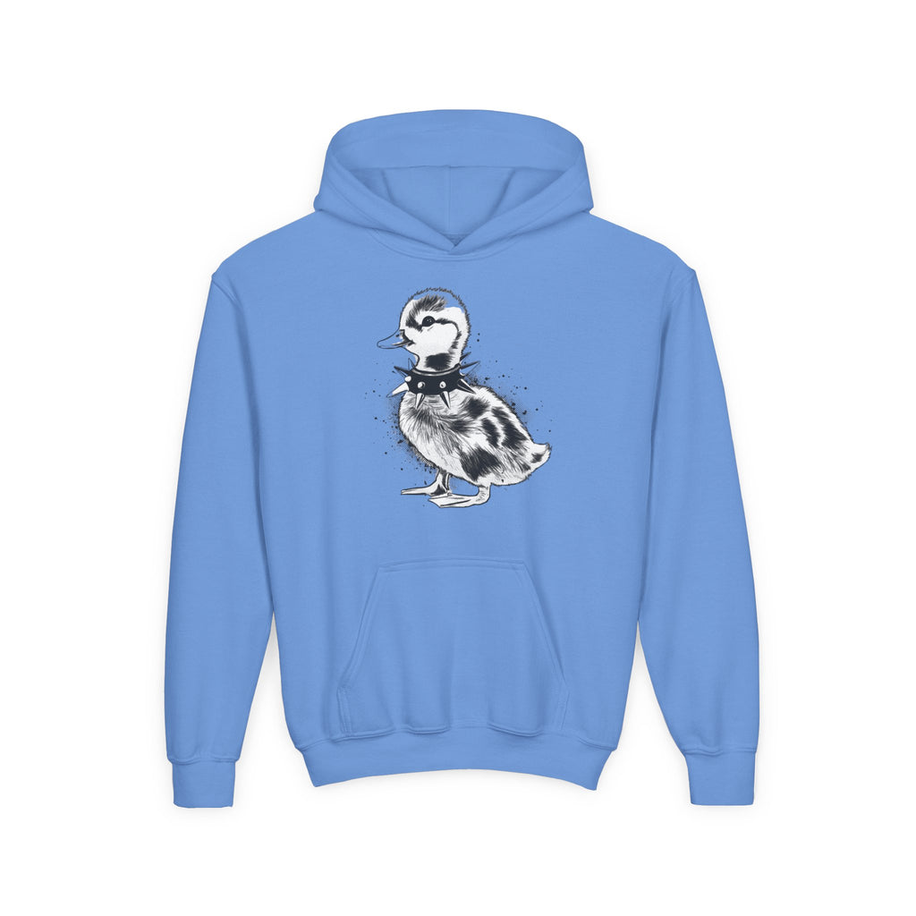 Youth Hoodie with Punk Duckling Illustration — Vintage 80s Punk Baby Duck Graphic Sweatshirt