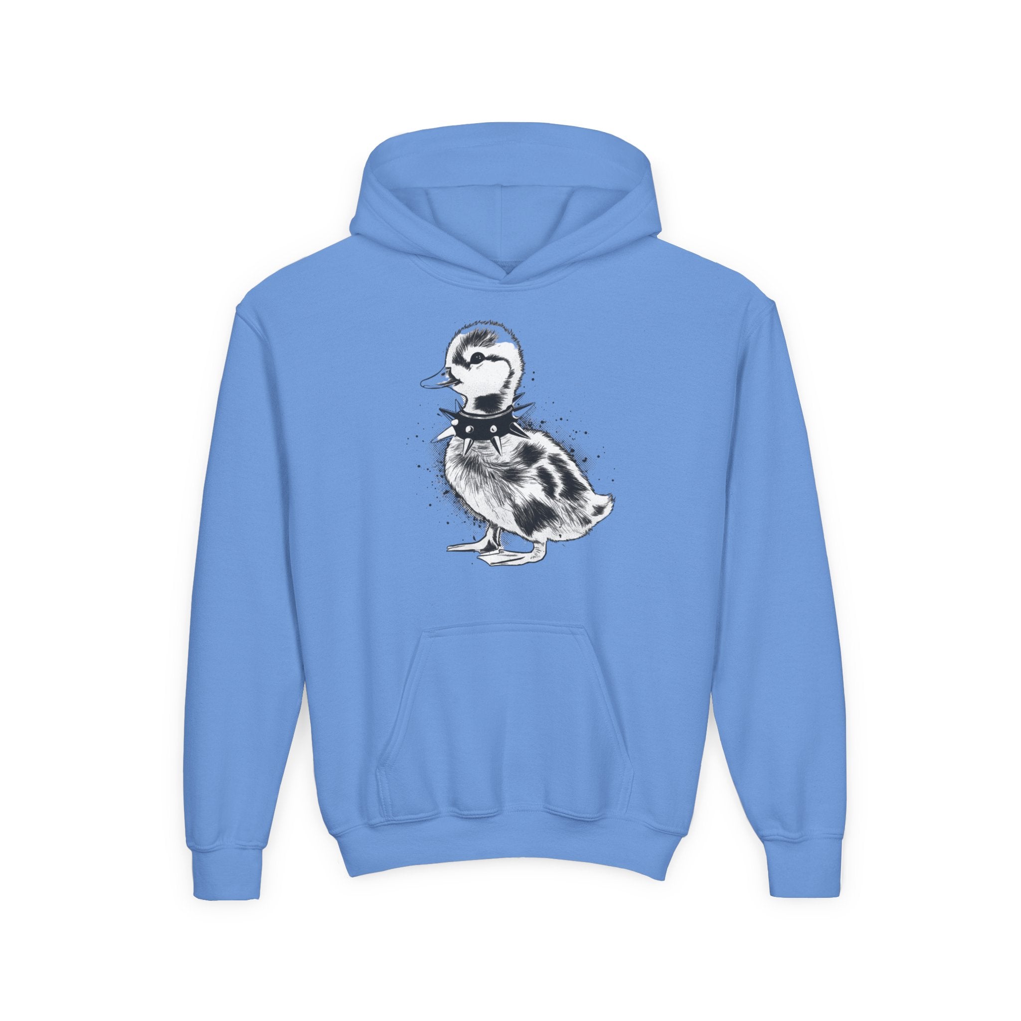 Youth Hoodie with Punk Duckling Illustration — Vintage 80s Punk Baby Duck Graphic Sweatshirt