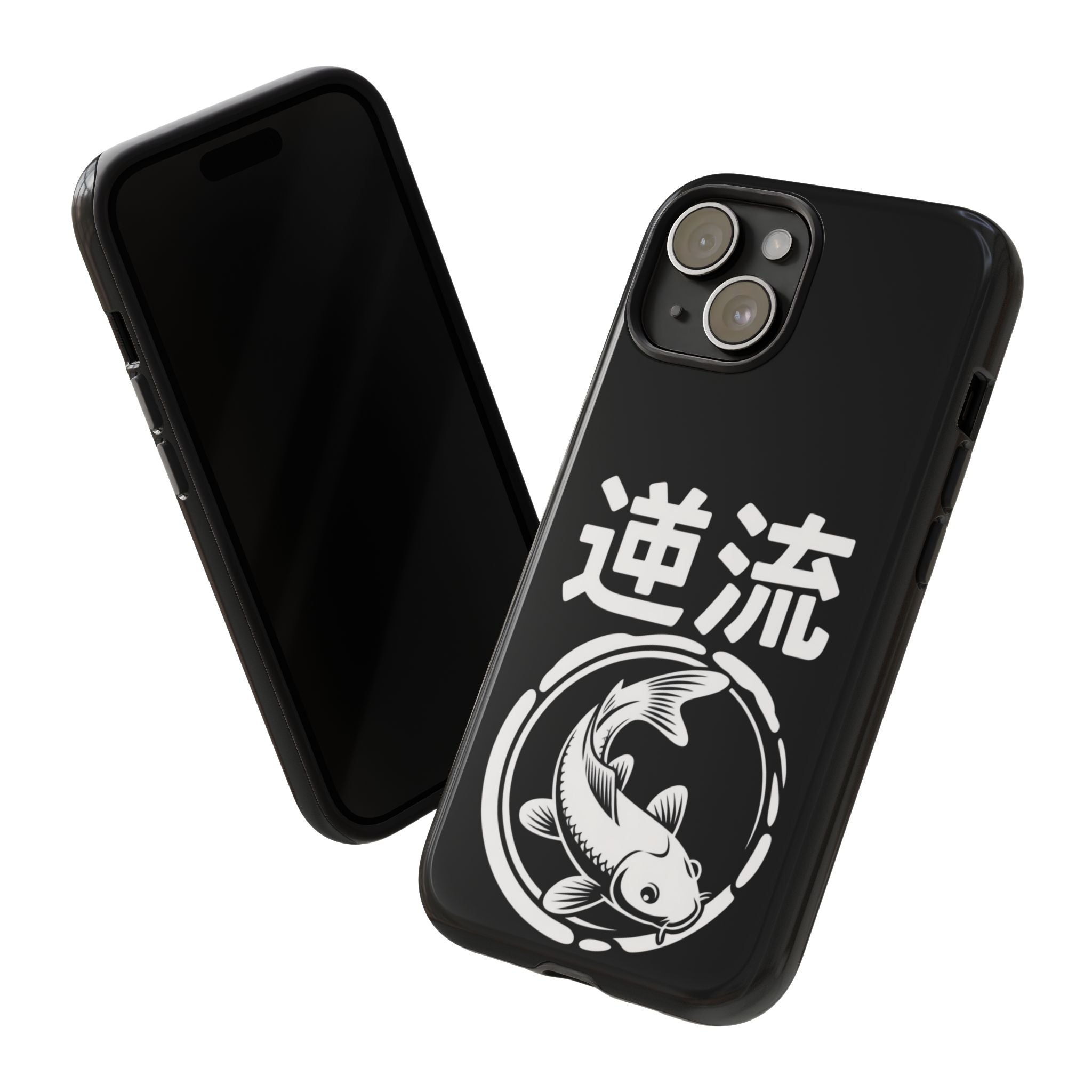 Koi '逆流' Tough Phone Case — Black Protective iPhone Cover - 80s Design