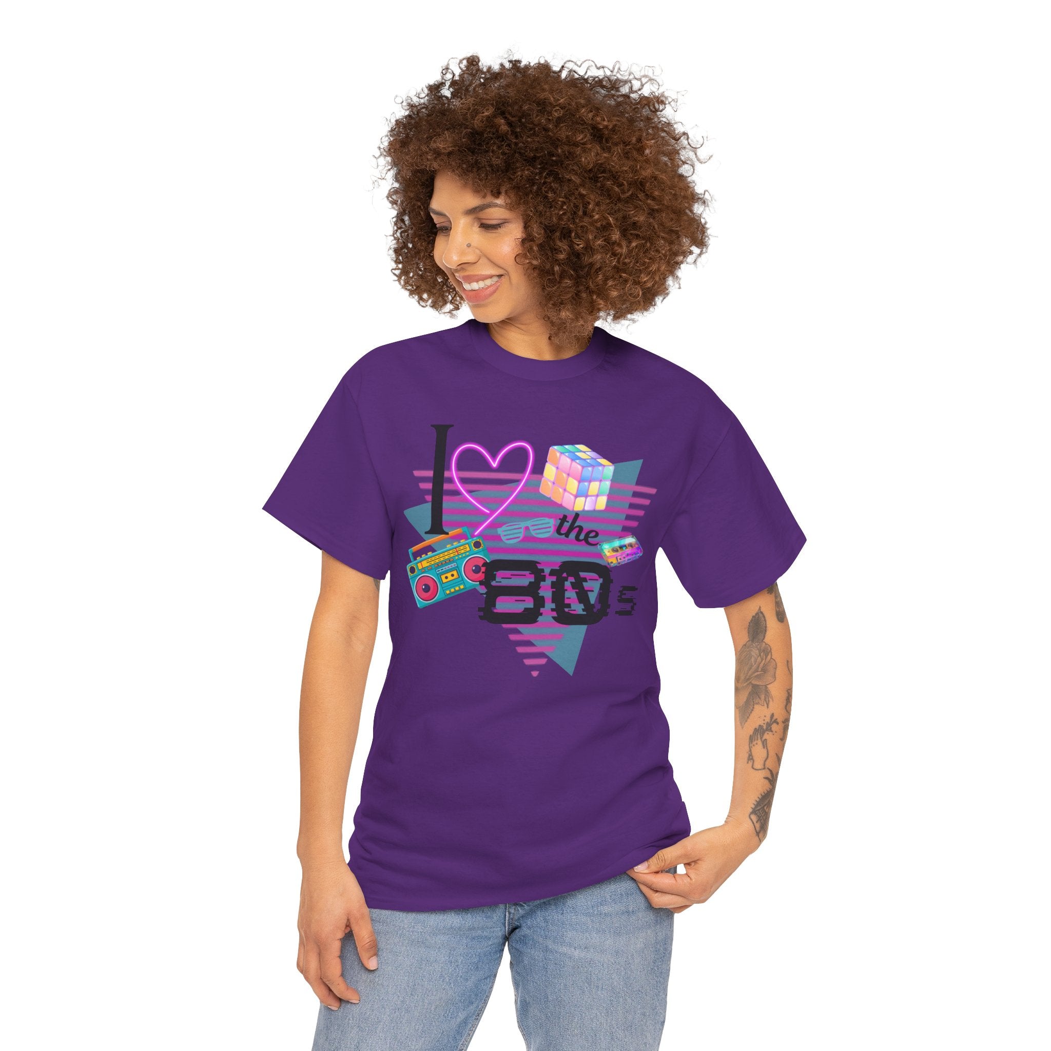 I Love the 80s T-Shirt — Retro Cassette, Rubik’s Cube & Neon Vintage Tee