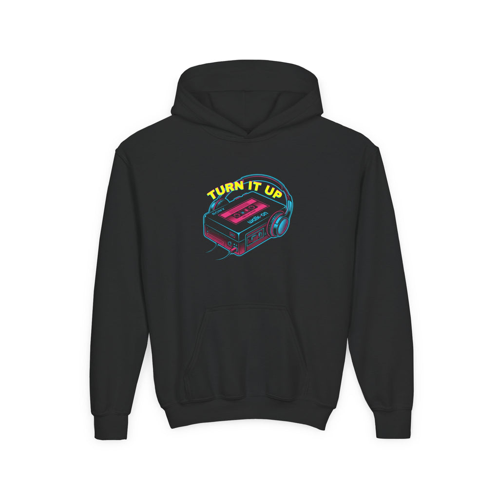 Youth Hoodie - "Turn It Up" Retro Cassette "Walkman" Graphic 80's Fashion