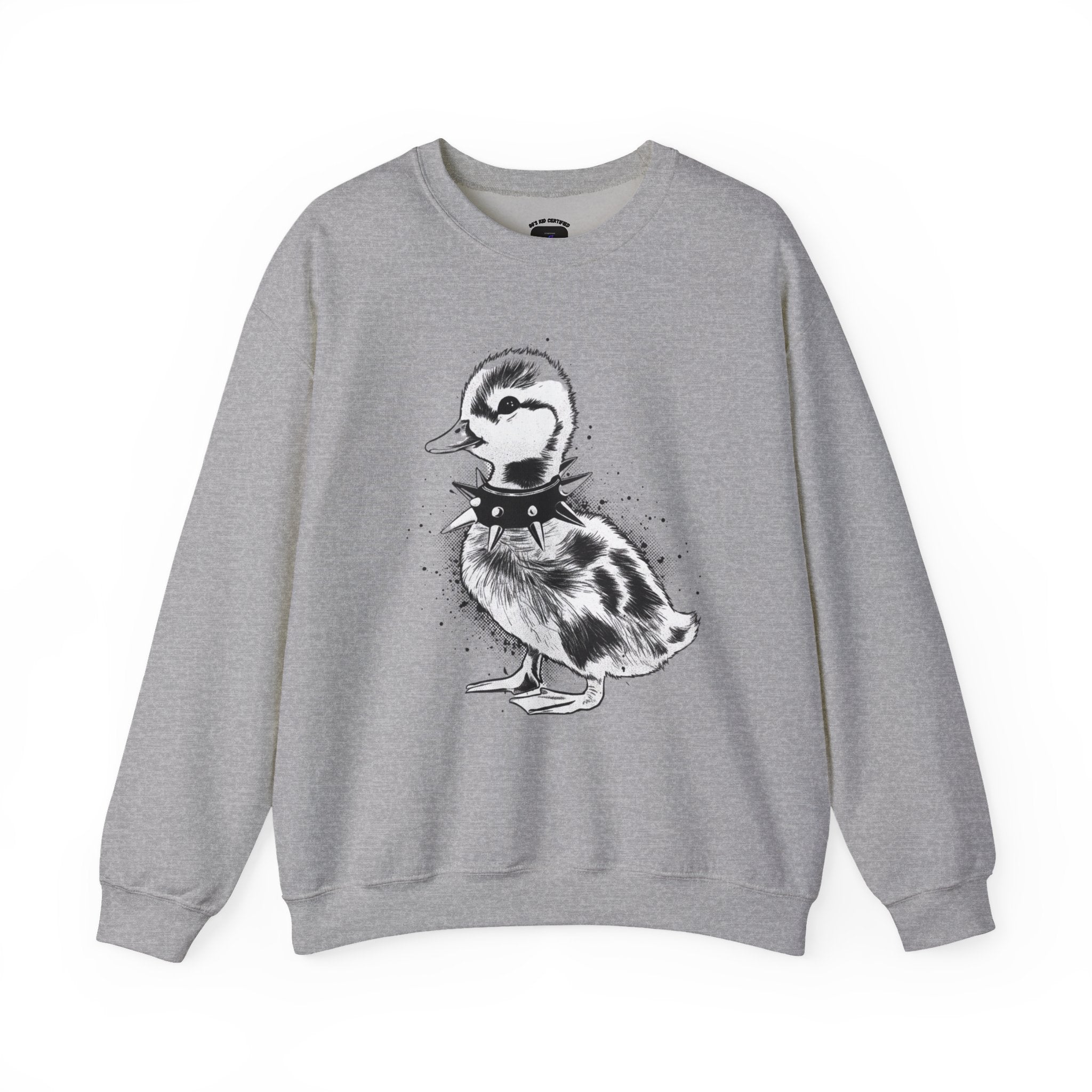 Punk Duckling Sketch Crewneck Sweatshirt — 80s Punk Rock Black & White Duck Illustration