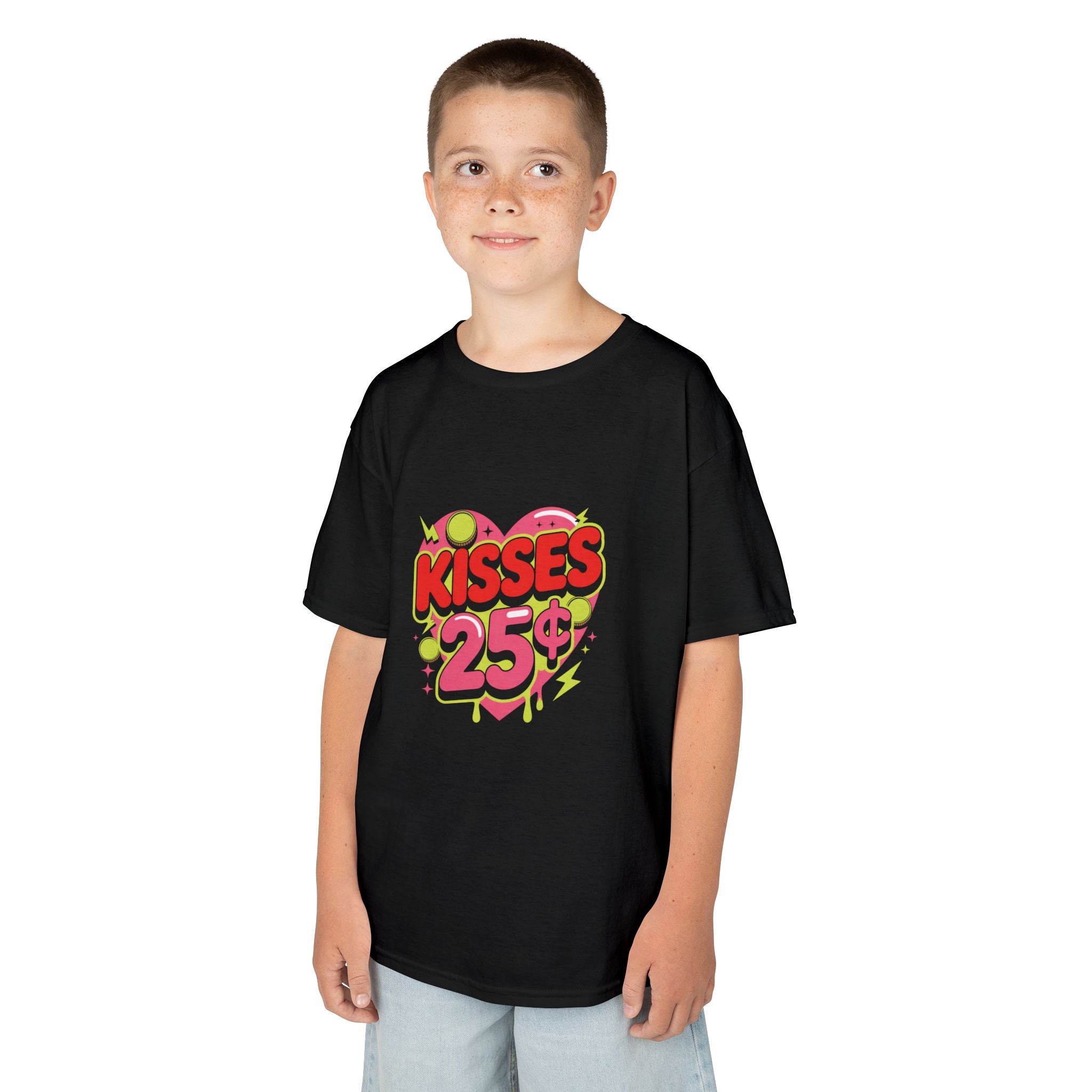 Kids T-Shirt — "Kisses 25" Retro Valentine Heart Tee 80s Retro