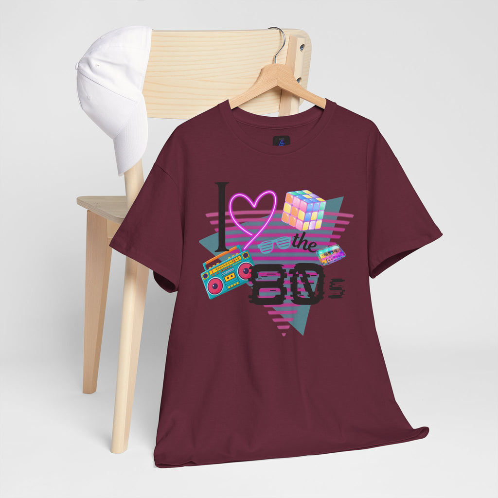 I Love the 80s T-Shirt — Retro Cassette, Rubik’s Cube & Neon Vintage Tee