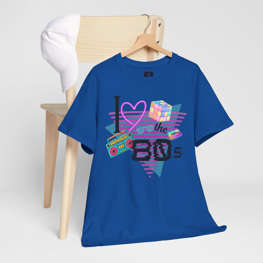 I Love the 80s T-Shirt — Retro Cassette, Rubik’s Cube & Neon Vintage Tee