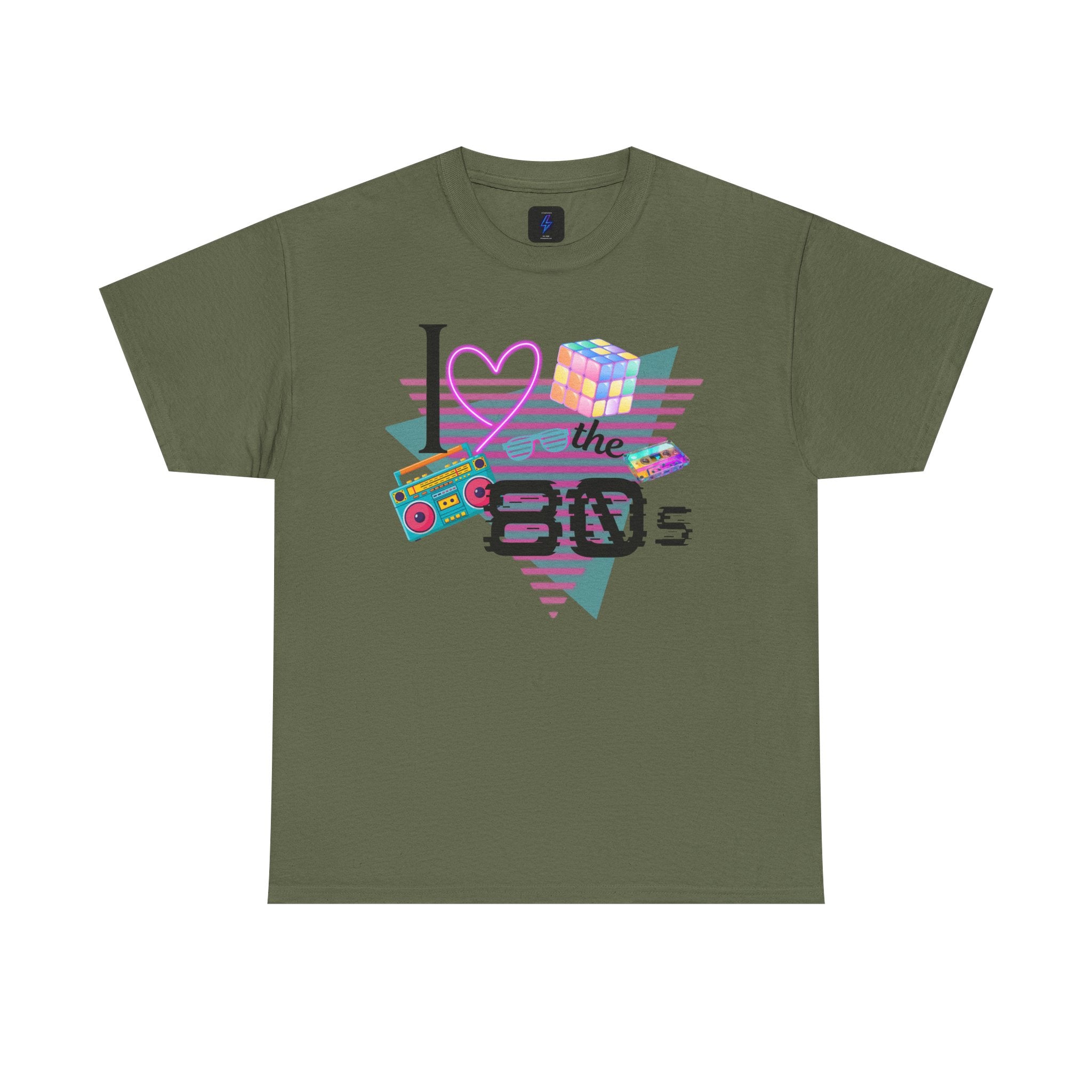 I Love the 80s T-Shirt — Retro Cassette, Rubik’s Cube & Neon Vintage Tee