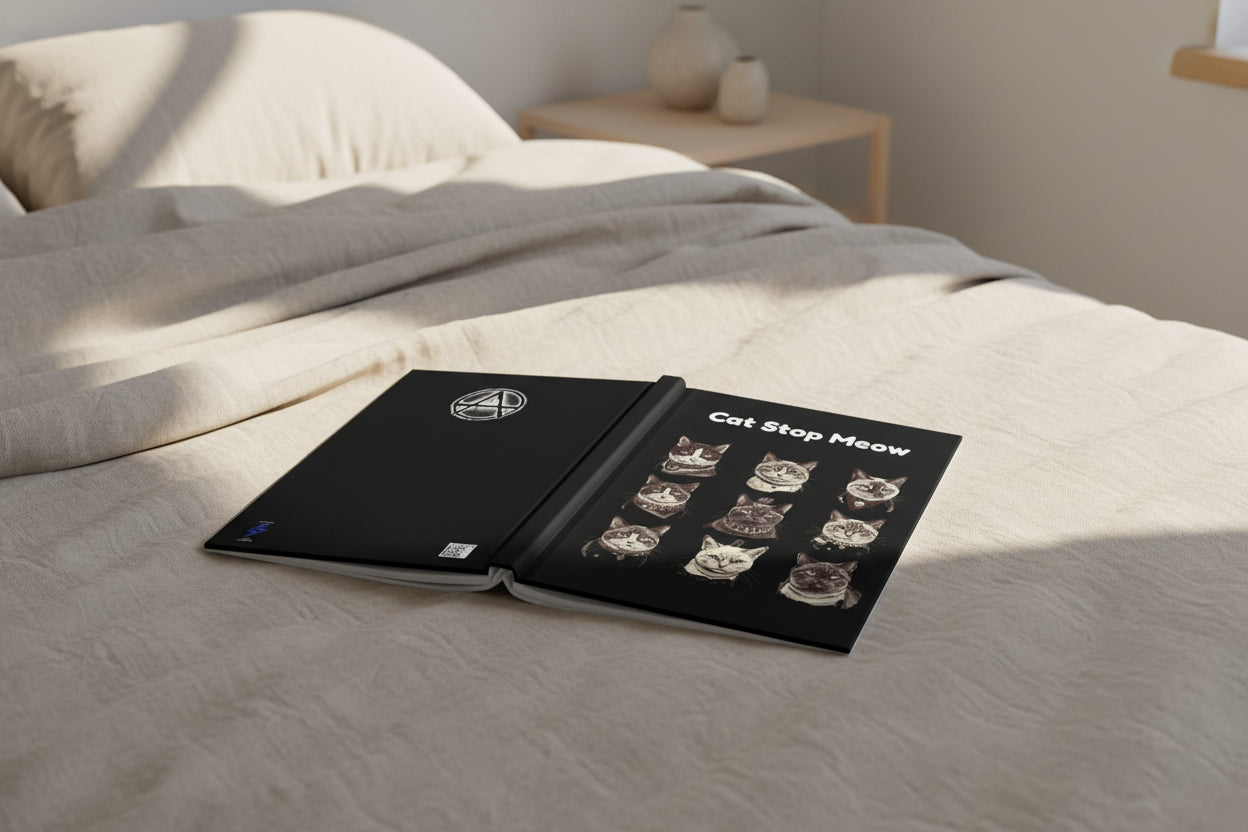 Cat Stop Meow Hardcover Journal — Vintage Punk Cat Portraits 80s Design