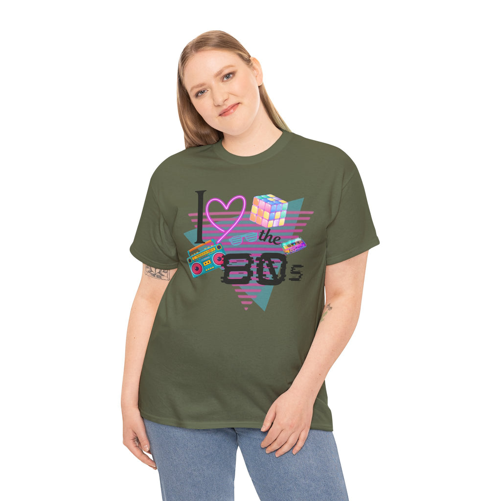 I Love the 80s T-Shirt — Retro Cassette, Rubik’s Cube & Neon Vintage Tee