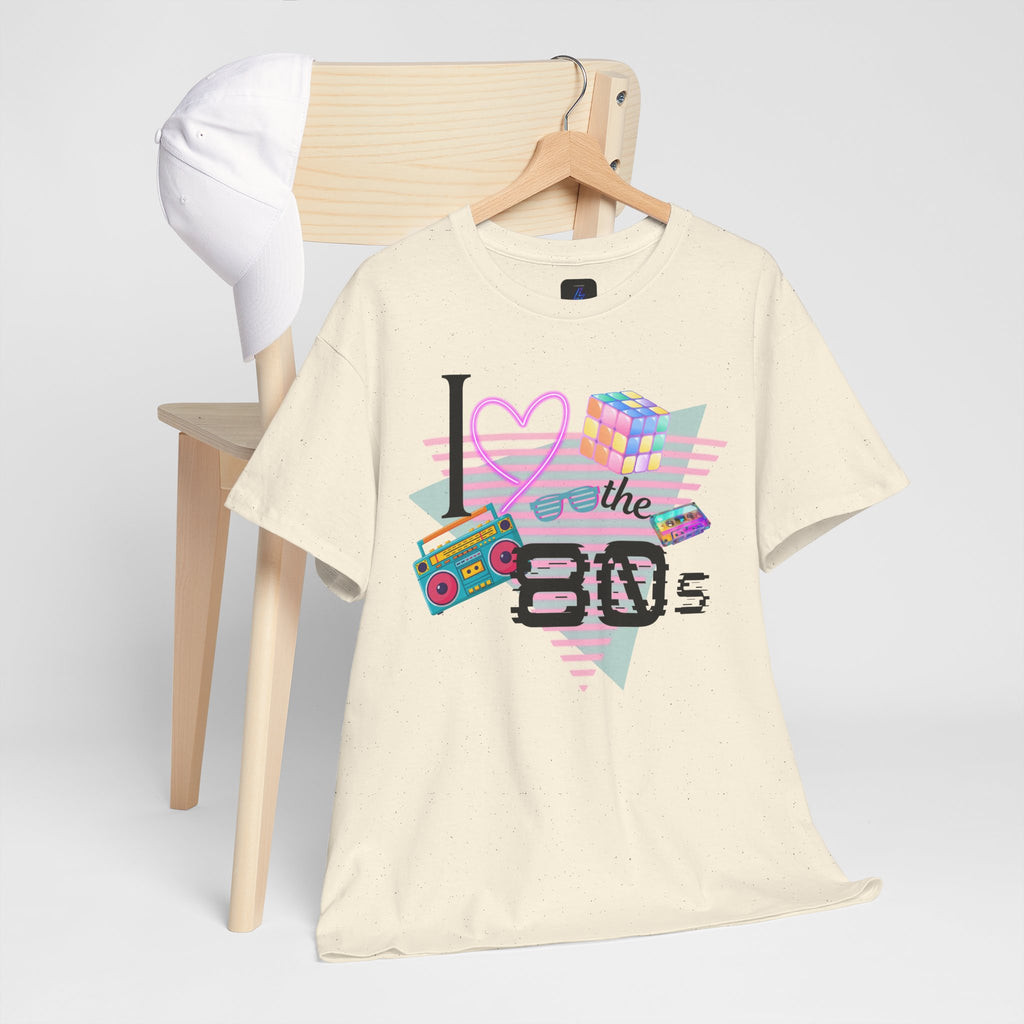 I Love the 80s T-Shirt — Retro Cassette, Rubik’s Cube & Neon Vintage Tee