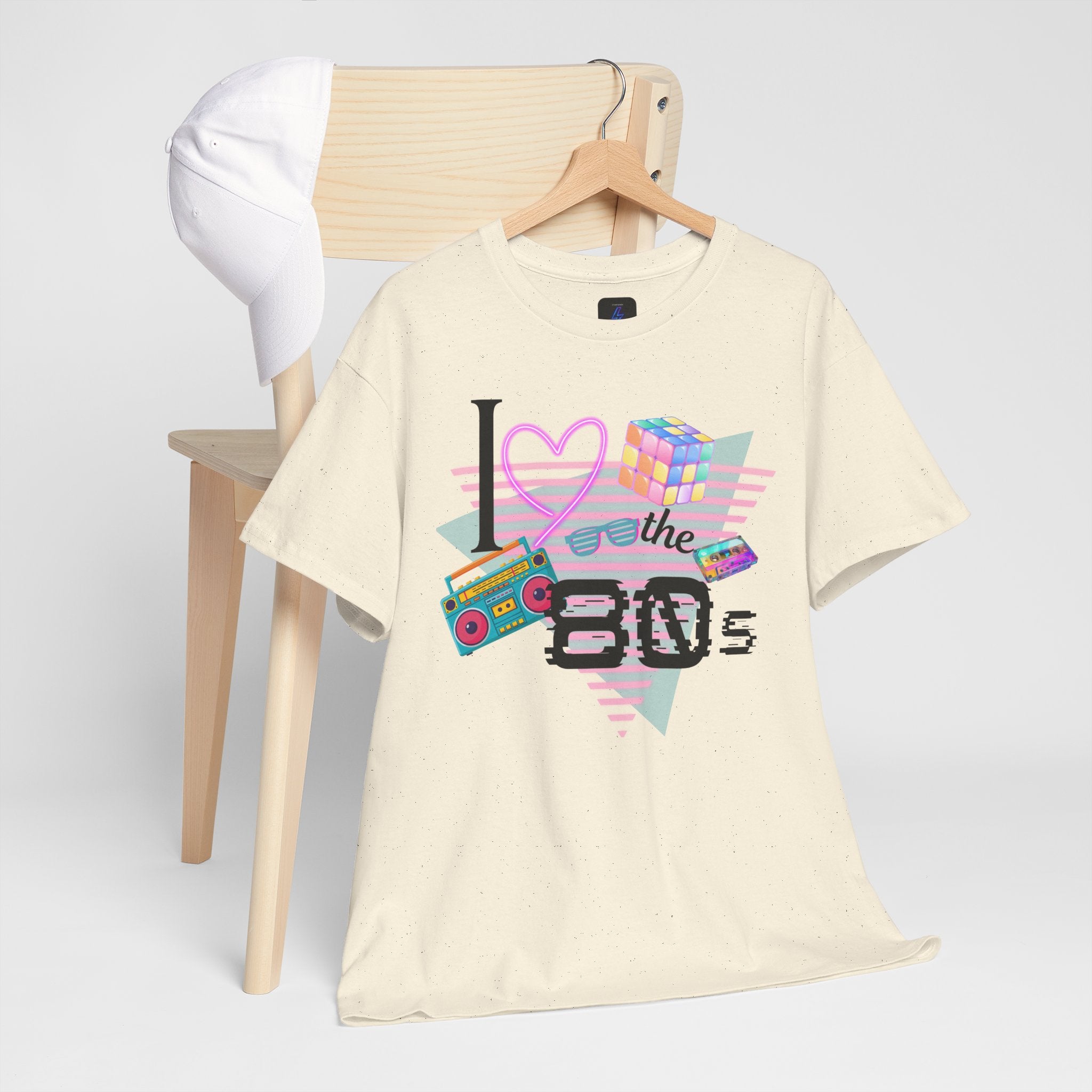 I Love the 80s T-Shirt — Retro Cassette, Rubik’s Cube & Neon Vintage Tee