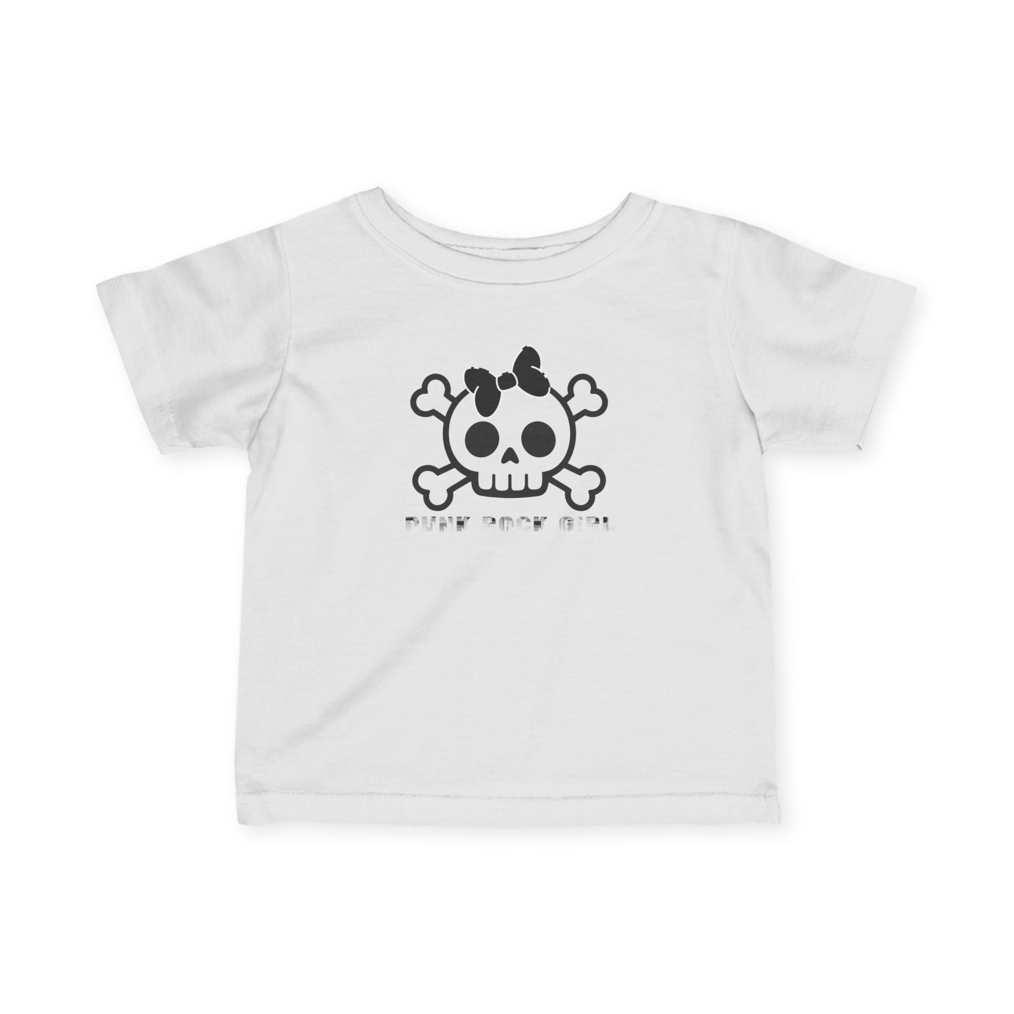 Infant Tee — Cute Skull & Crossbones Baby Shirt (Bow Accent) 80s Retro