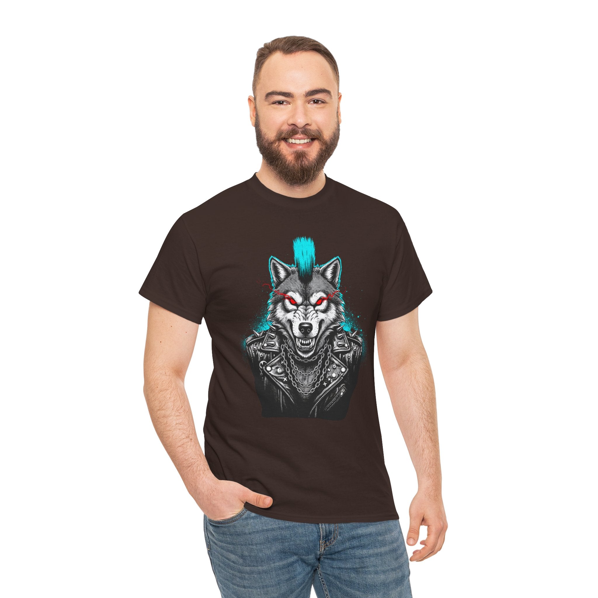 Wolf Punk Graphic Tee — Fierce Tribal Wolf Illustration T-Shirt 80's Rebel Fashion