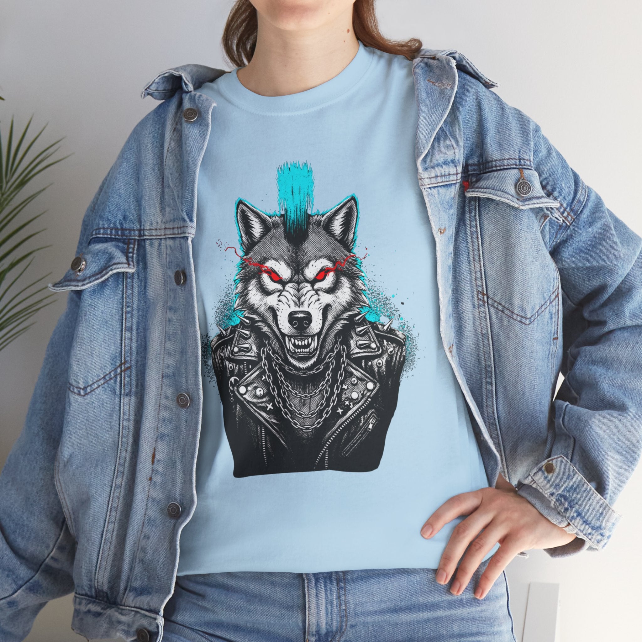 Wolf Punk Graphic Tee — Fierce Tribal Wolf Illustration T-Shirt 80's Rebel Fashion