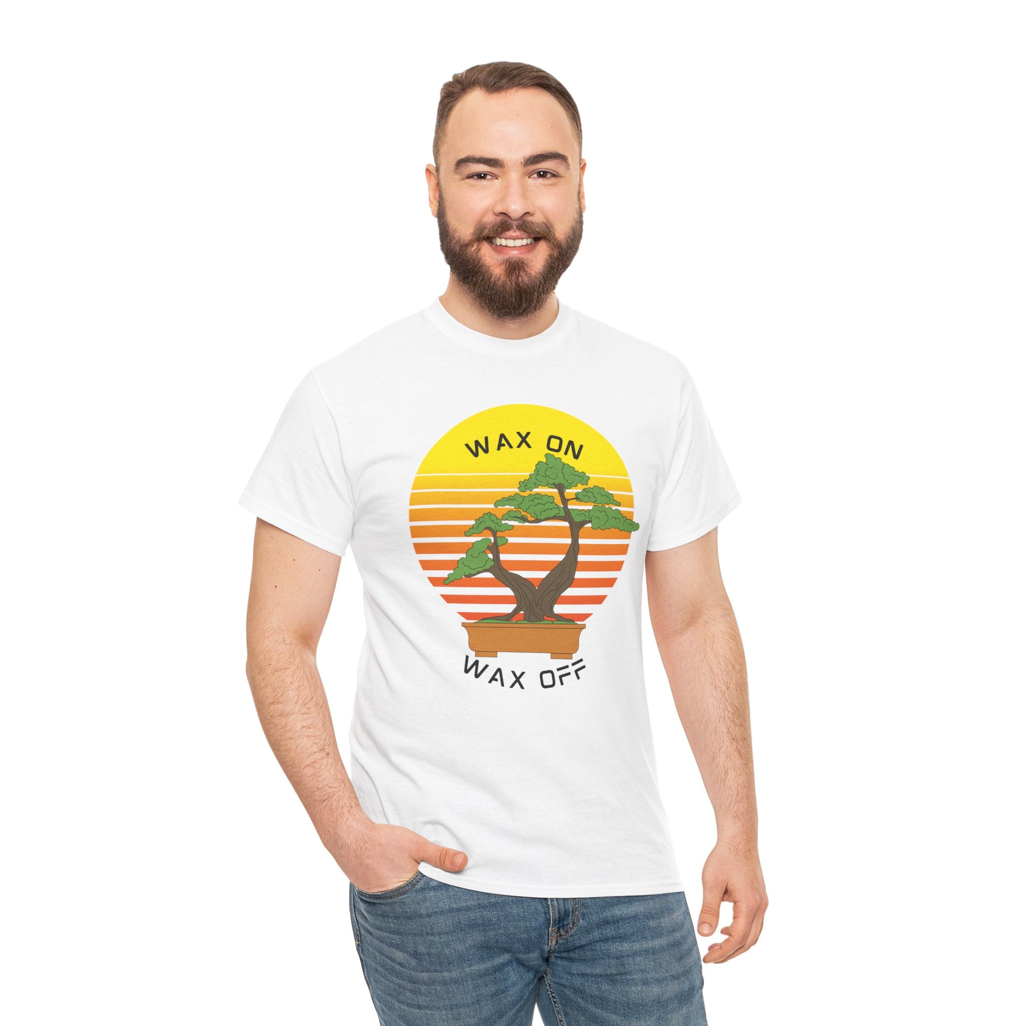 Wax On Wax Off Bonsai Tee — Retro Sunset Martial Arts T‑Shirt K-Kid Retro 80's