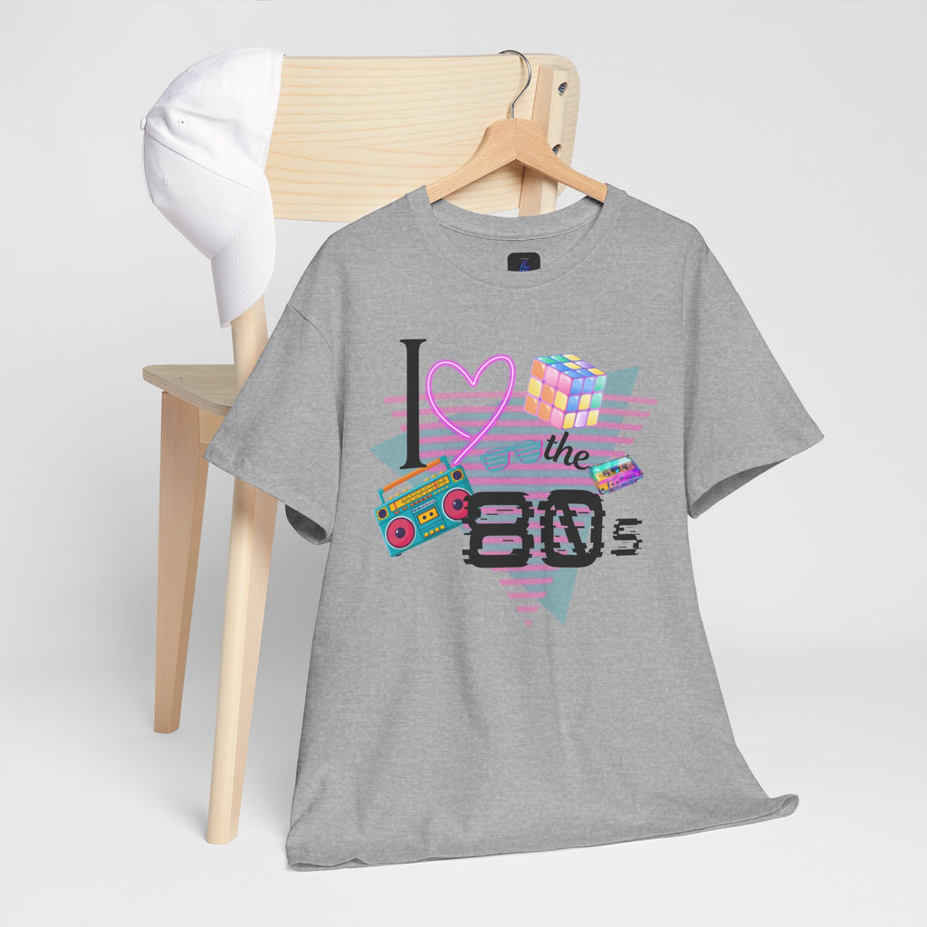 I Love the 80s T-Shirt — Retro Cassette, Rubik’s Cube & Neon Vintage Tee