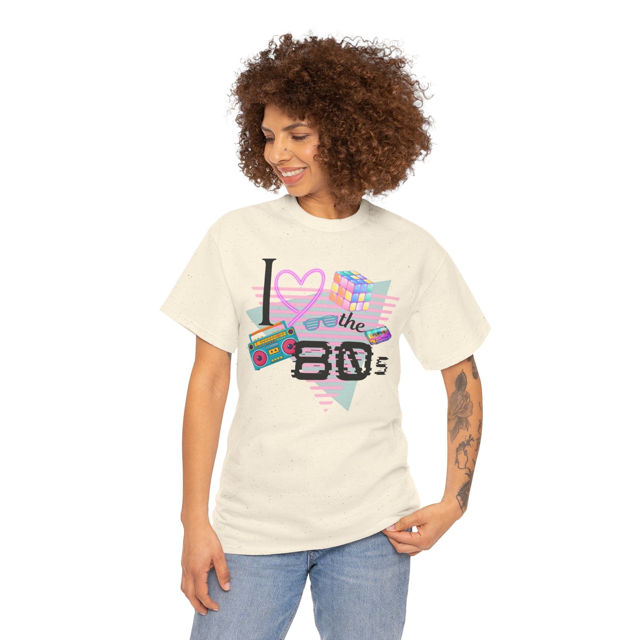 I Love the 80s T-Shirt — Retro Cassette, Rubik’s Cube & Neon Vintage Tee