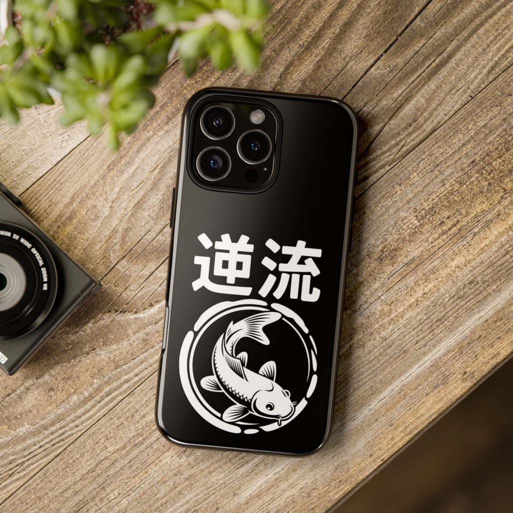 Koi '逆流' Tough Phone Case — Black Protective iPhone Cover - 80s Design