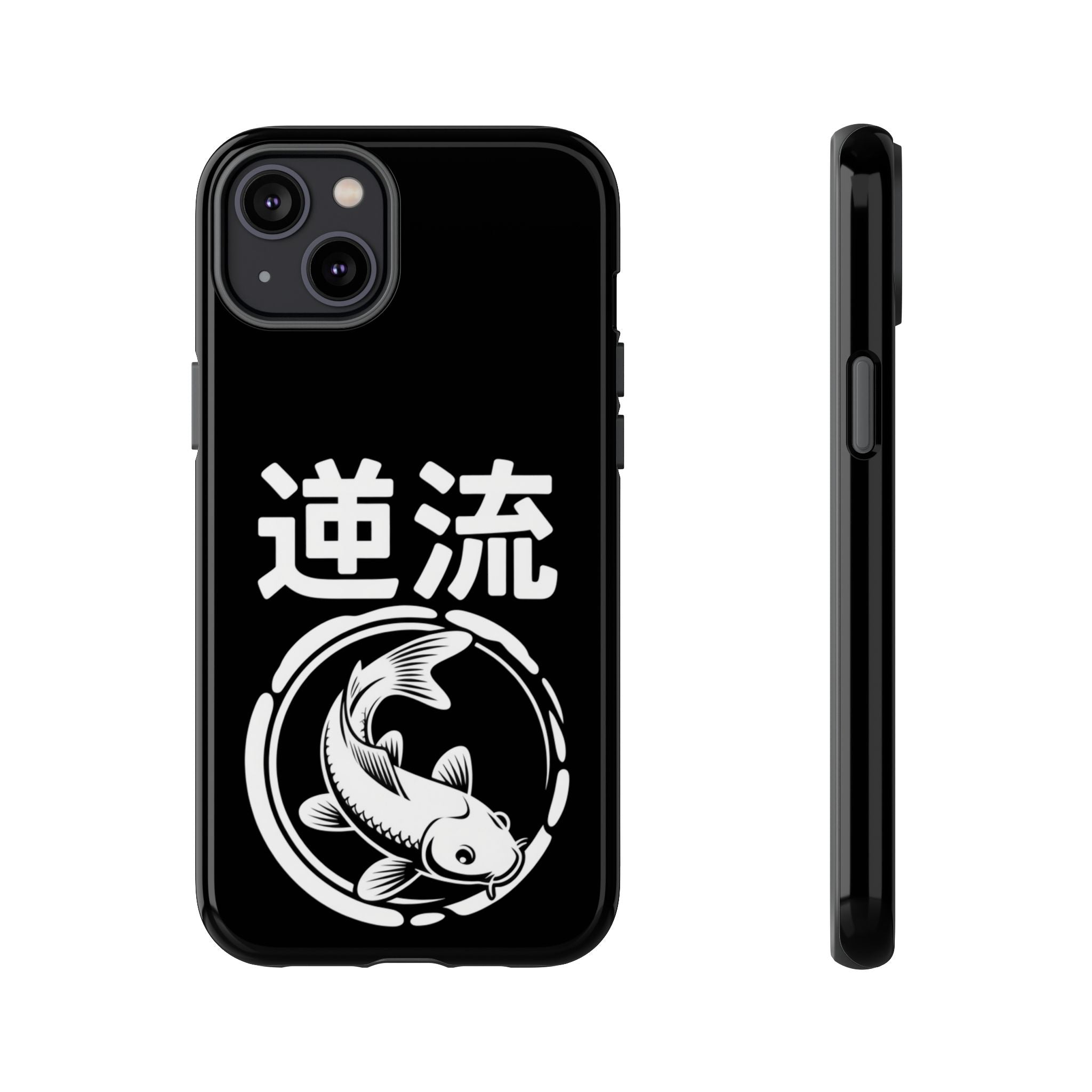 Koi '逆流' Tough Phone Case — Black Protective iPhone Cover - 80s Design