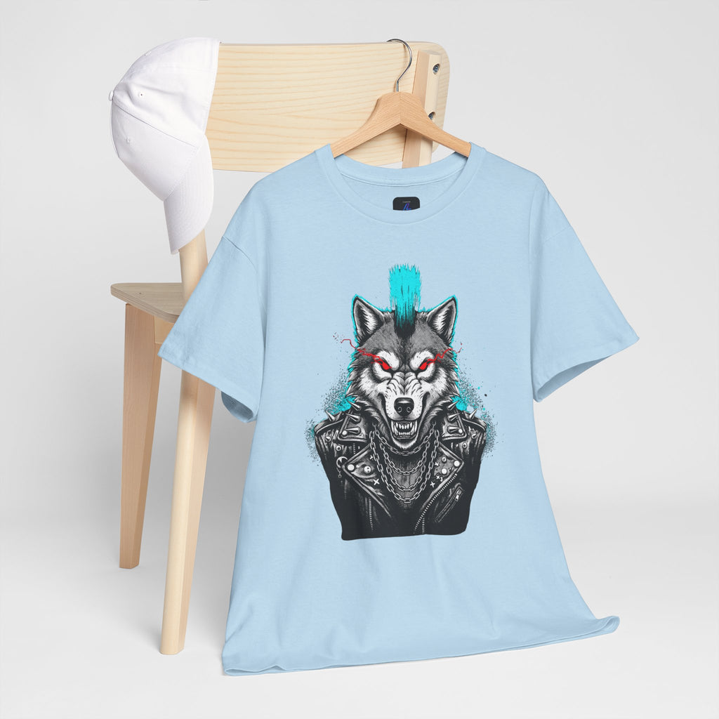 Wolf Punk Graphic Tee — Fierce Tribal Wolf Illustration T-Shirt 80's Rebel Fashion