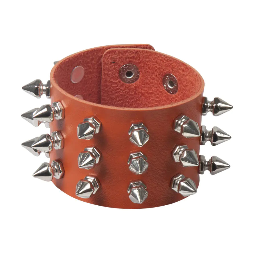 Gothic Leather Bracelet with Punk Rivet Design