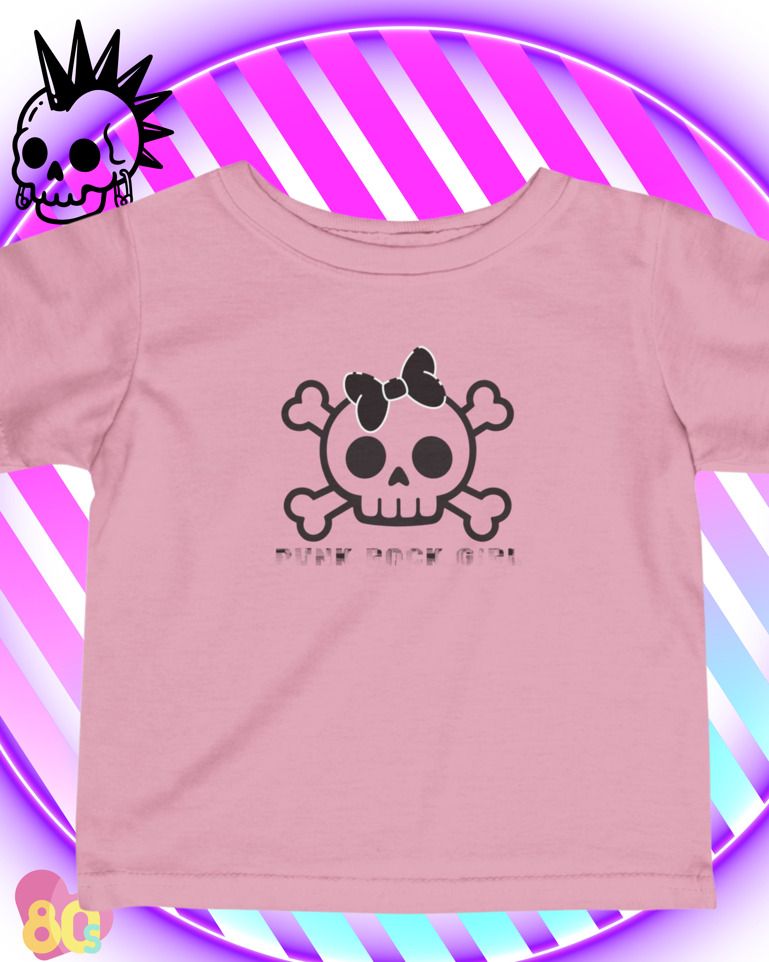 Infant Tee — Cute Skull & Crossbones Baby Shirt (Bow Accent) 80s Retro
