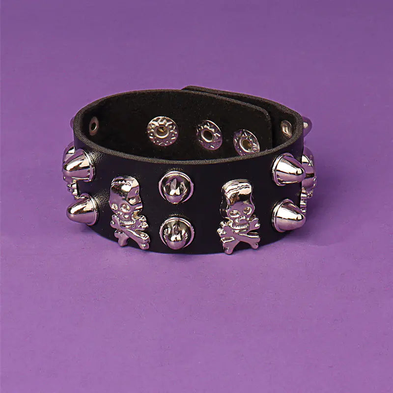 Punk Gothic Skull Rivet PU Leather Bracelet