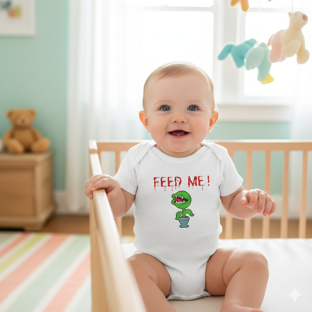 "Feed Me!" Baby Bodysuit – Cute Hungry horror plant Infant Onesie