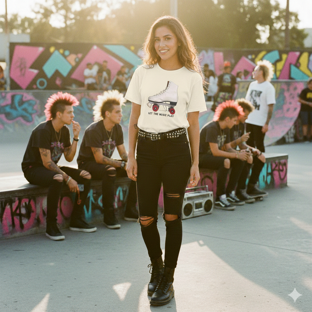 Roller Skate Tee — "Let the Music Play" Graphic T-Shirt