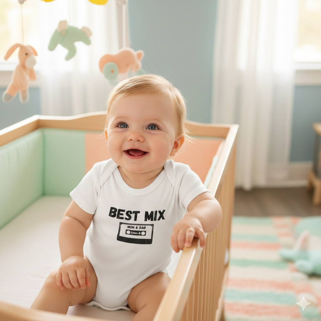 Baby Bodysuit — "Best Mix Mom and Dad" Cassette Retro Infant Onesie